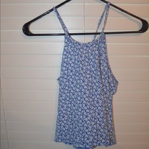 Hollister Blue and White Patterned Cropped Tank